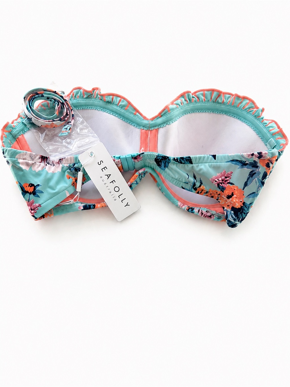 *NWT* Seafolly Turquoise Floral Bandeau Bikini Top - Picture 2 of 4